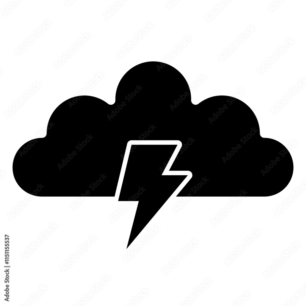 Thunder Cloud Icon, Black And White Glyph Icon Symbol Thunder Cloud Icon, Black And White Glyph Icon Symbol