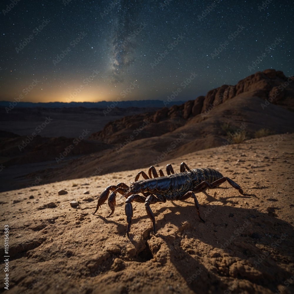 Obraz premium A scorpion glowing under a starlit desert night.