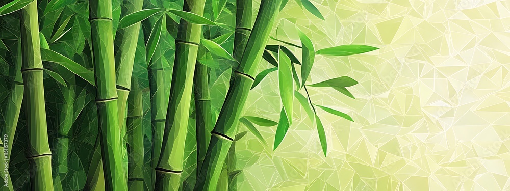 Fototapeta premium Green bamboo stalks and leaves. (3)