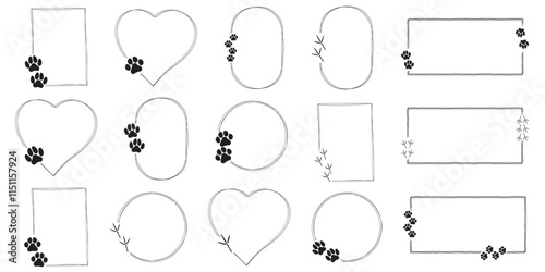 Hand-Drawn Frames with Paw Prints and Pet Quote Bubbles