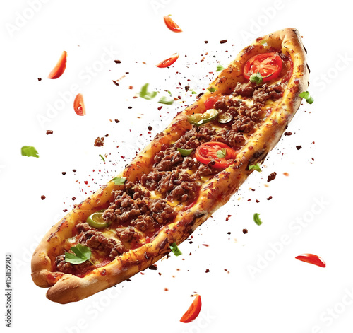 Turkish delicious street food Pide Jantyk isolated white background. Sample for design