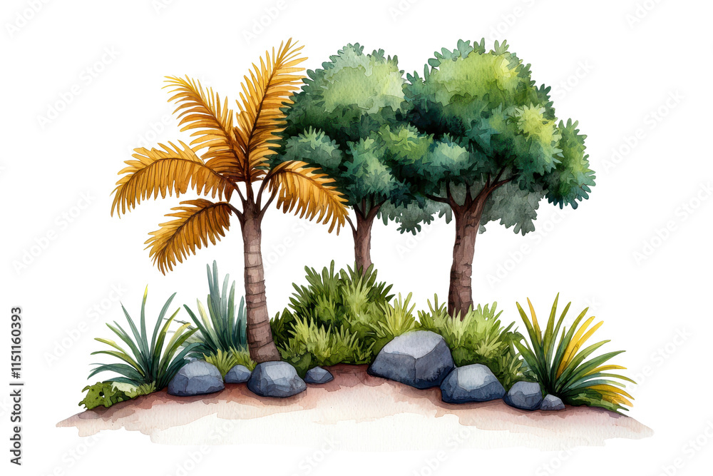 Obraz premium Watercolor Palm Trees with Various Shades and Elements