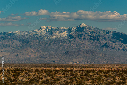 New York Mountains covered in snow in Mojave Desert