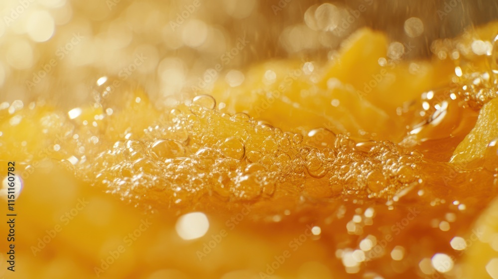 Golden Bubbles: A Close-Up of Peaches Simmering in Sweetness Golden Bubbles: A Close-Up of Peaches Simmering in Sweetness