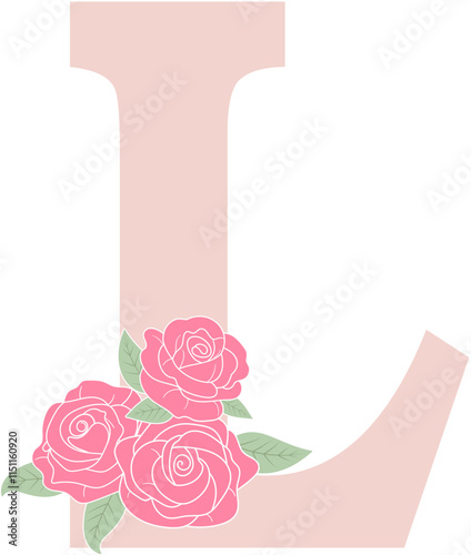 Alphabet L with Roses Bouquet illustration