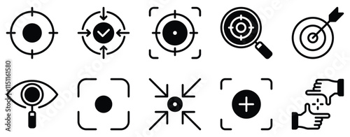 Focus Icon Set Sharp Solid Style Collection for Concentration and Precision