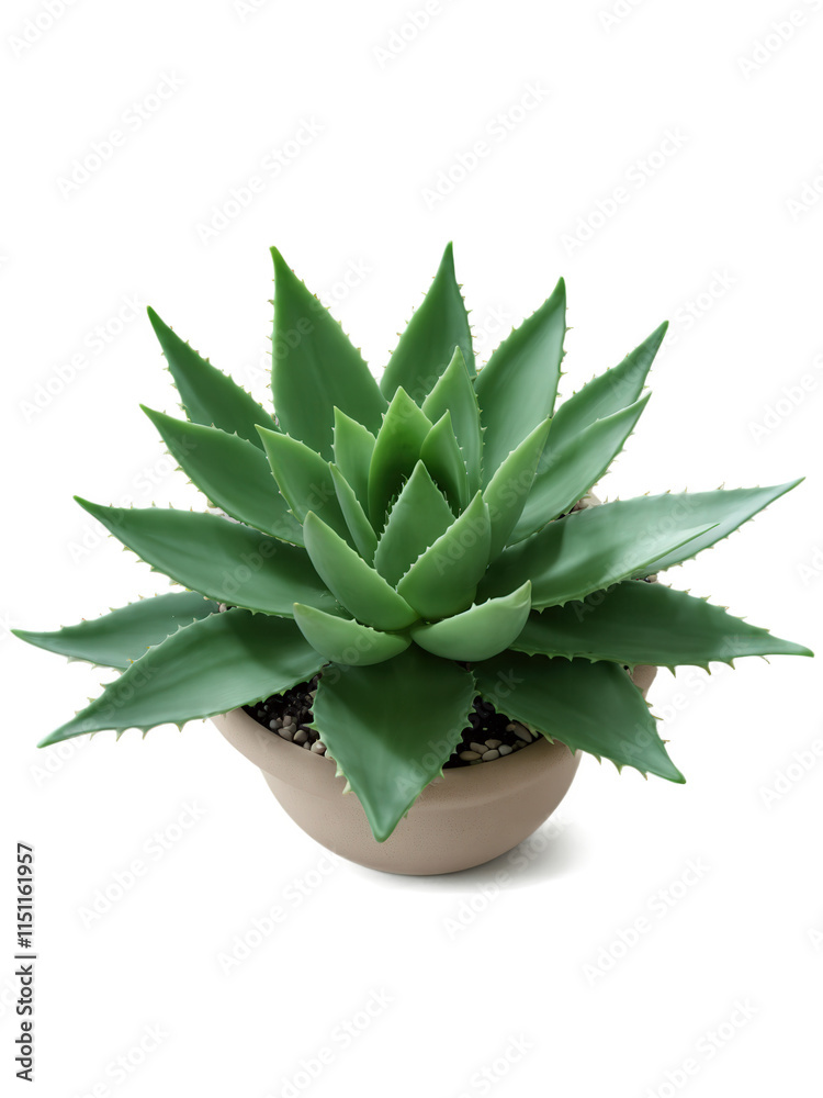Fototapeta premium Aloe Vera (Aloe vera) Well-known succulent with thick, fleshy green leaves that store moisture. Grown in simple clay, ceramic, or