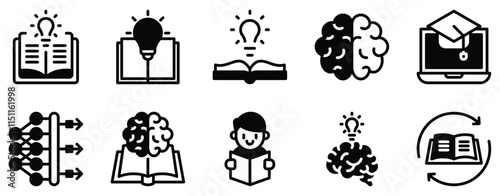 Learn Icon Set Enlightening Solid Style Collection for Knowledge and Education