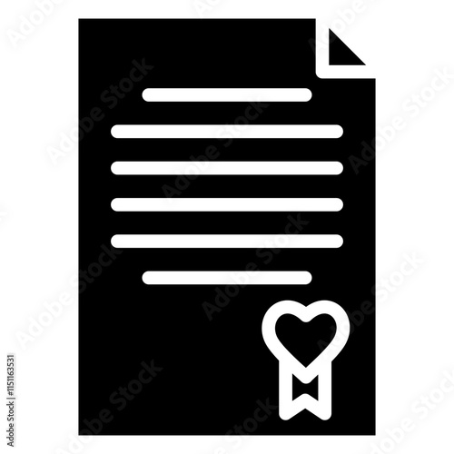 Wedding Contract Icon, Black And White Glyph Icon Symbol