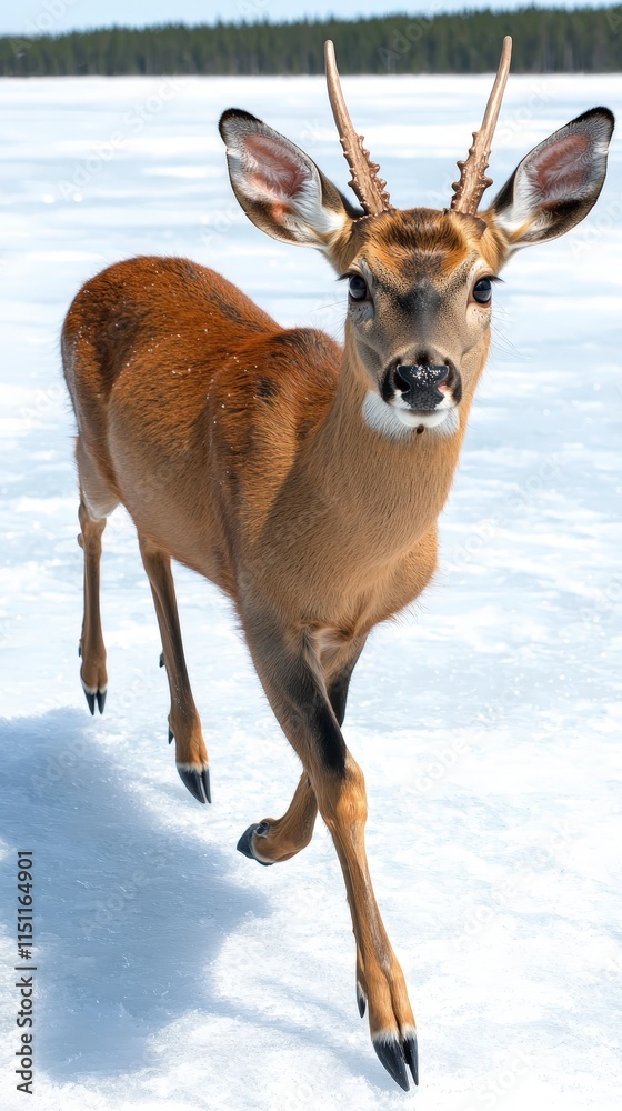 Fototapeta premium Majestic Deer in Winter Wonderland Snow Antlers Wildlife Photography