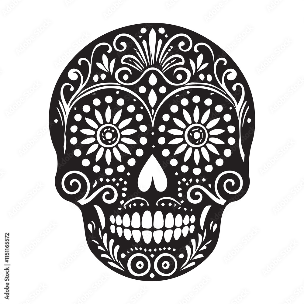 Fototapeta premium Mexican Floral Sugar Skull Vector illustration - Sugar Skull head clipart