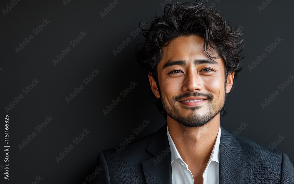 Asian man with a smile on his face is wearing a suit and a shirt in studio color background Asian man with a smile on his face is wearing a suit and a shirt in studio color background