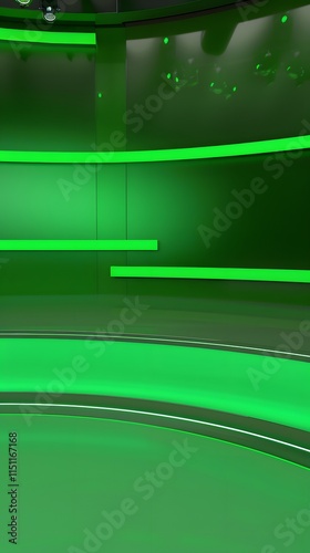A professional green screen background designed for news anchorman broadcasts, providing a versatile media backdrop