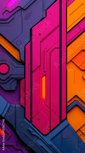 Abstract Tech Background  Geometric Purple  Pink  Orange Panels