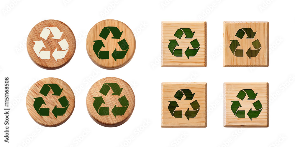 Recycle Symbols on Wooden Backgrounds Recycle Symbols on Wooden Backgrounds