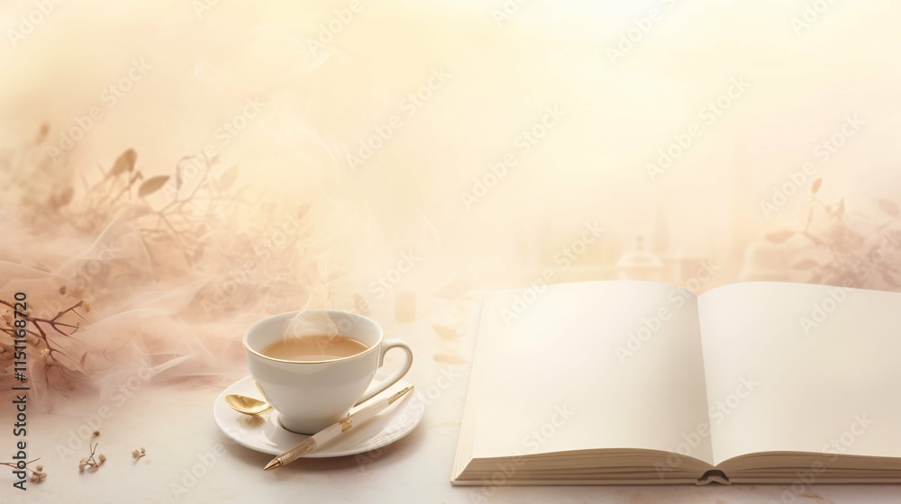 A steaming cup of coffee, fresh stationery, and an open notebook set against soft, muted colors symbolize hope and new beginnings, inspiring creativity. A steaming cup of coffee, fresh stationery, and an open notebook set against soft, muted colors symbolize hope and new beginnings, inspiring creativity.
