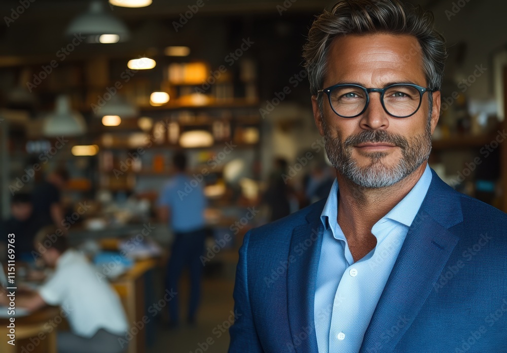 Business professional smiling confidently in a formal setting during a corporate event Business professional smiling confidently in a formal setting during a corporate event