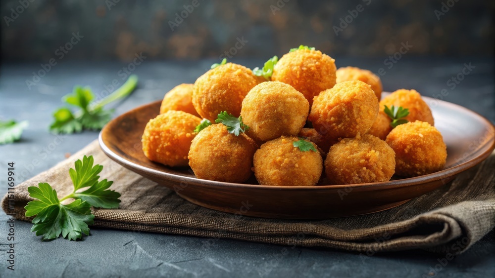 Crispy and golden long fried fish balls on a platter , street food, snack, Asian cuisine, delicious, seafood, fried Crispy and golden long fried fish balls on a platter , street food, snack, Asian cuisine, delicious, seafood, fried