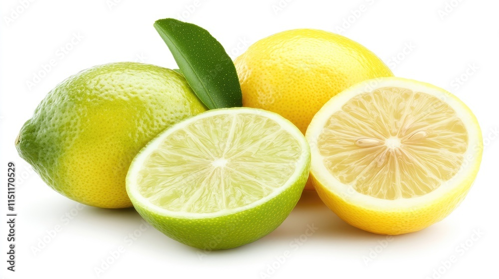 Fresh Citrus Fruits Including Lemons and Limes on White Background Fresh Citrus Fruits Including Lemons and Limes on White Background