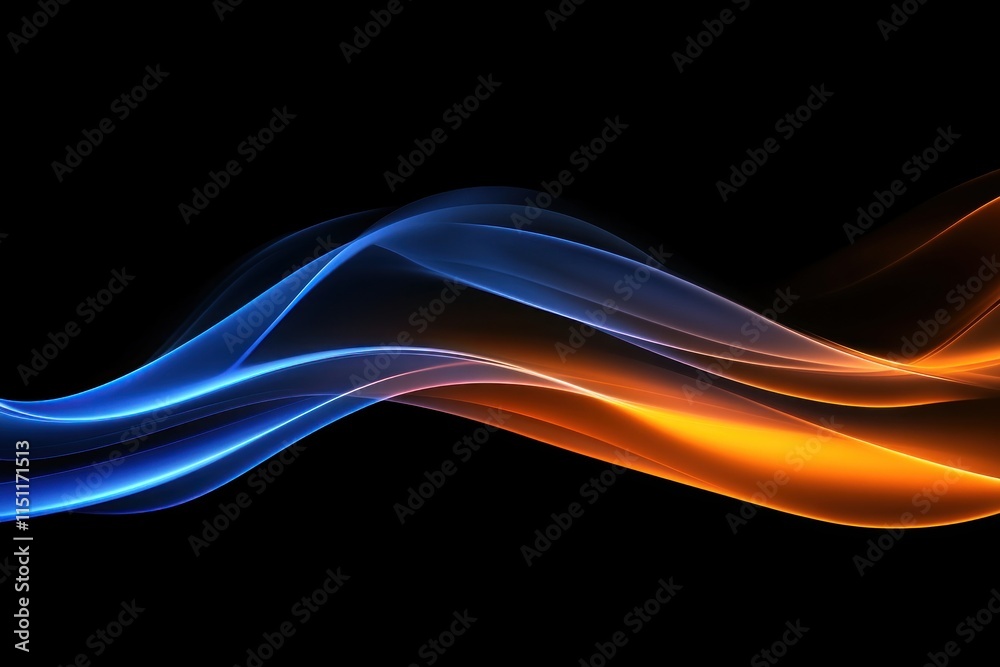 Blue and orange curves flow beautifully on a dark backdrop, creating a captivating image. Banner with copyspace Blue and orange curves flow beautifully on a dark backdrop, creating a captivating image. Banner with copyspace