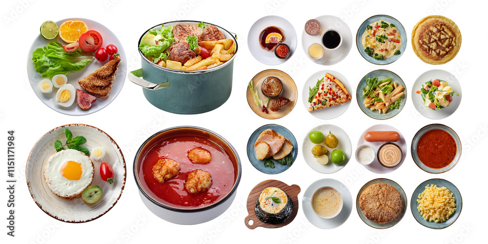 Gourmet Variety of Dishes on Transparent Background Gourmet Variety of Dishes on Transparent Background