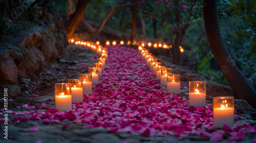 Romantic Candlelit Path, Rose Petals - Romantic