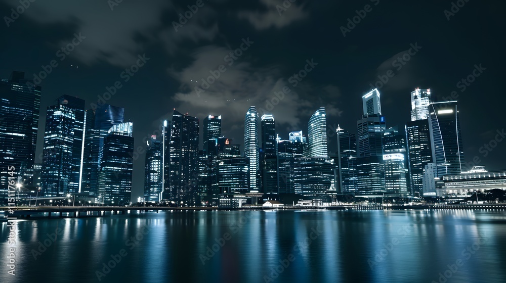 Fototapeta premium A stunning illuminated city skyline at night with skyscrapers glowing brightly, symbolizing the energy of urban life.