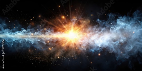 Particles with smoke and light rays on black backround , abstract, particle, smoke, light, rays, background, dark, glow