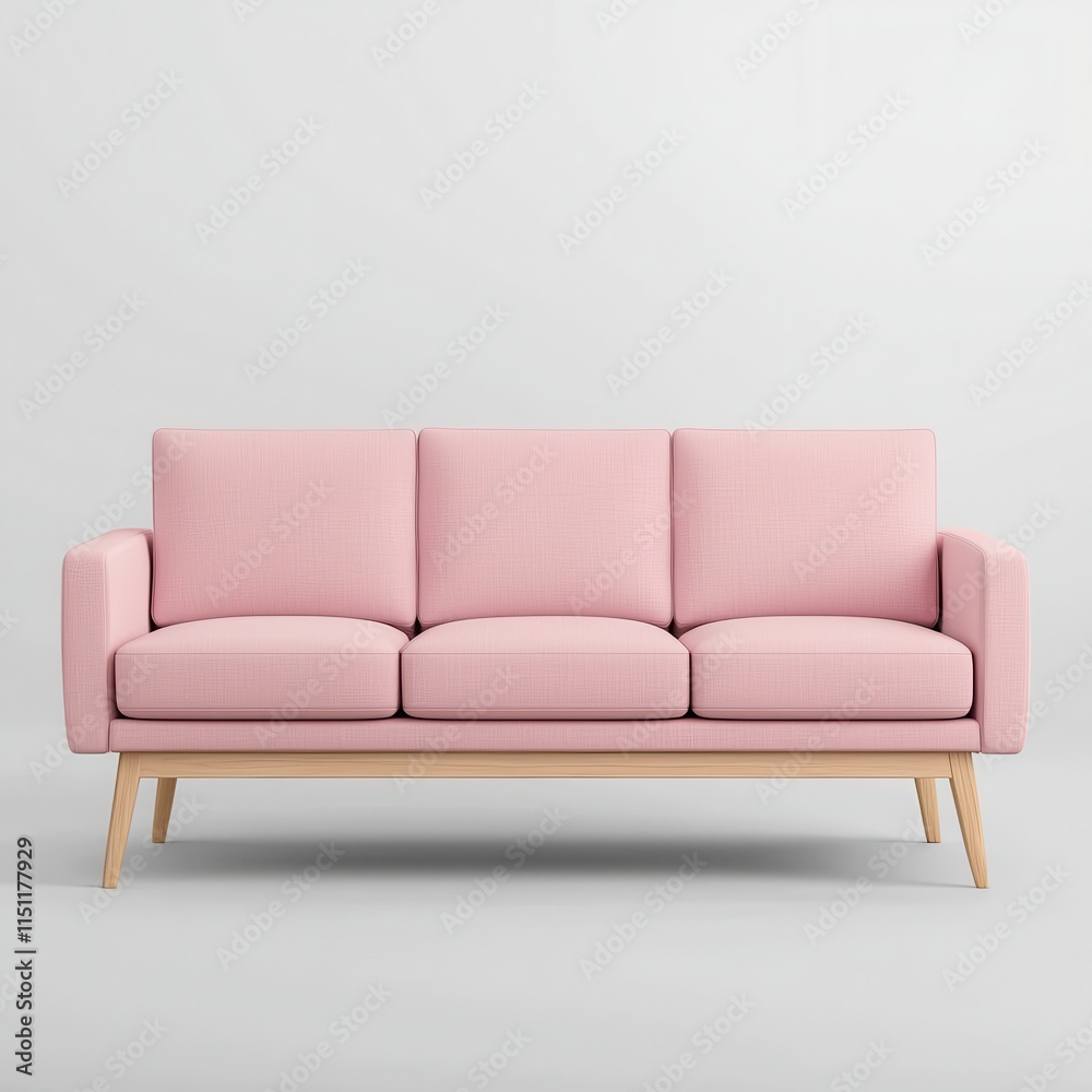 Naklejka premium Modern Pink Sofa with Wooden Legs in Minimalist Living Room Style