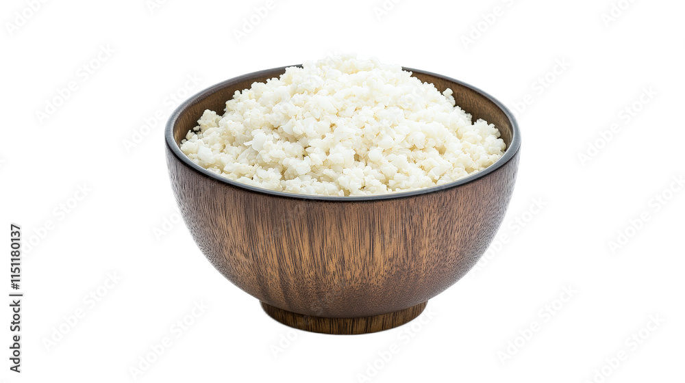 Freshly Cooked White Rice in a Natural Wooden Bowl Freshly Cooked White Rice in a Natural Wooden Bowl