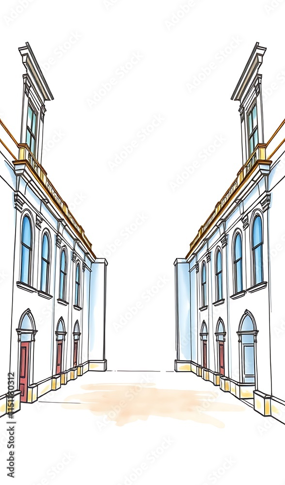 Charming Hand-Drawn City Alleyway Illustration. AI Generated Charming Hand-Drawn City Alleyway Illustration. AI Generated