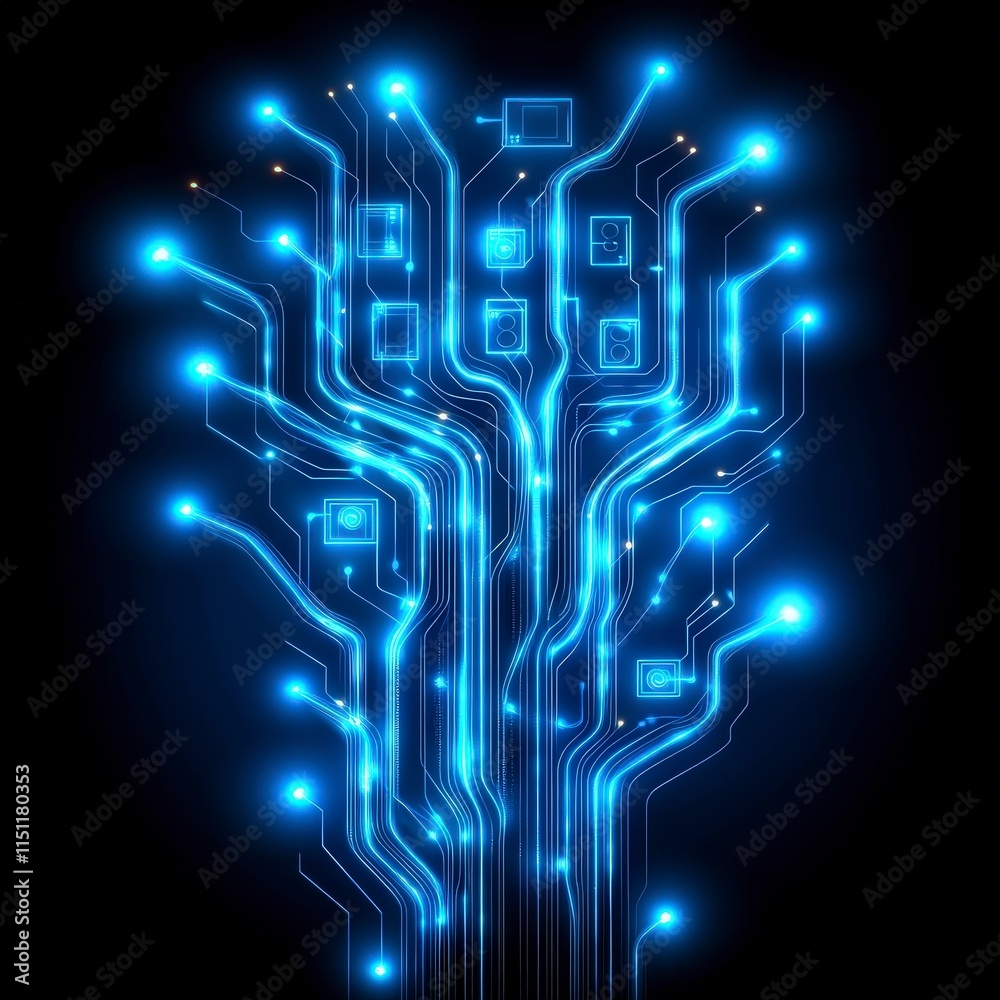 Glowing Abstract Circuit Board Digital Technology Background Glowing Abstract Circuit Board Digital Technology Background