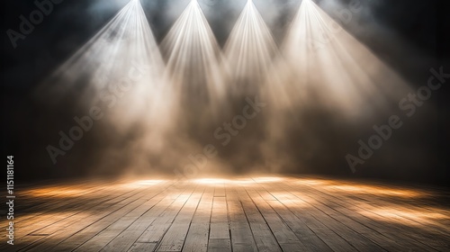 Illuminated stage with dramatic smoke effects photo