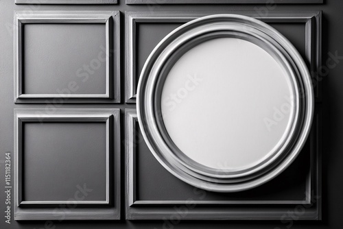 Elegant Gray Wall Paneling with Decorative Frame