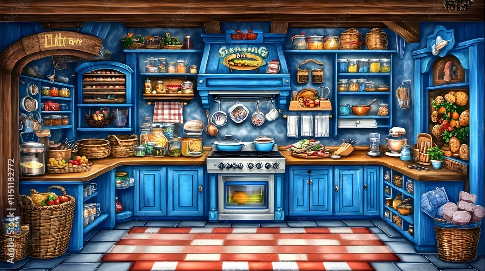 Culinary preparation scene cozy kitchen digital art vibrant colors warm atmosphere home cooking Culinary preparation scene cozy kitchen digital art vibrant colors warm atmosphere home cooking
