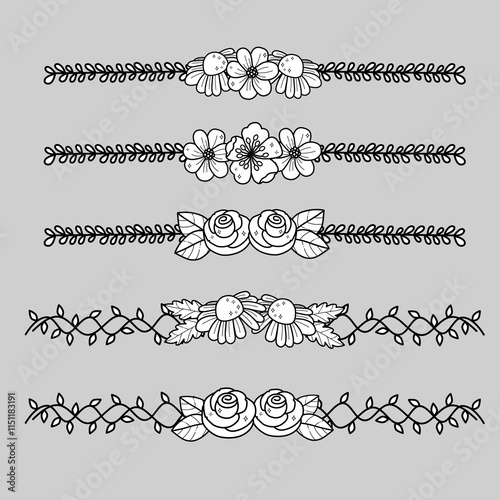 Hand-Drawn Floral Lineart Divider Collection photo