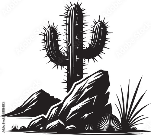 Big Cactus silhouette vector illustration isolated on white background