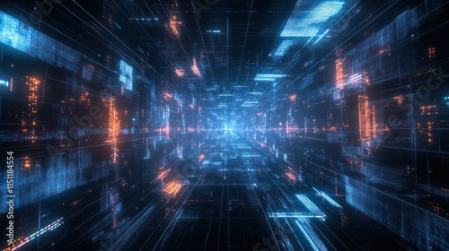 Wallpaper Mural Abstract digital tunnel with glowing data streams. Torontodigital.ca