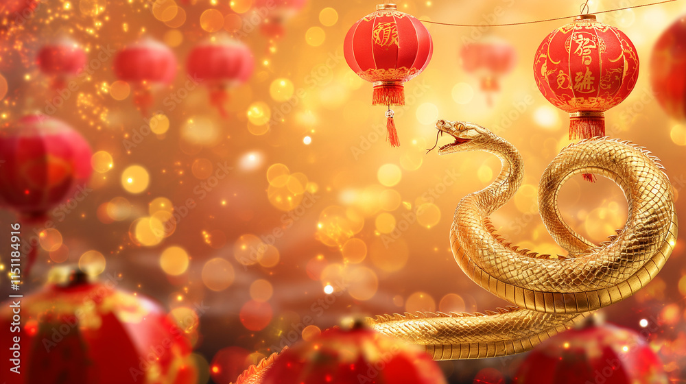 Obraz premium Chinese New Year Background with Glowing Red Lanterns, Gold Ingots, and Traditional Elements for Luxury Celebrations
