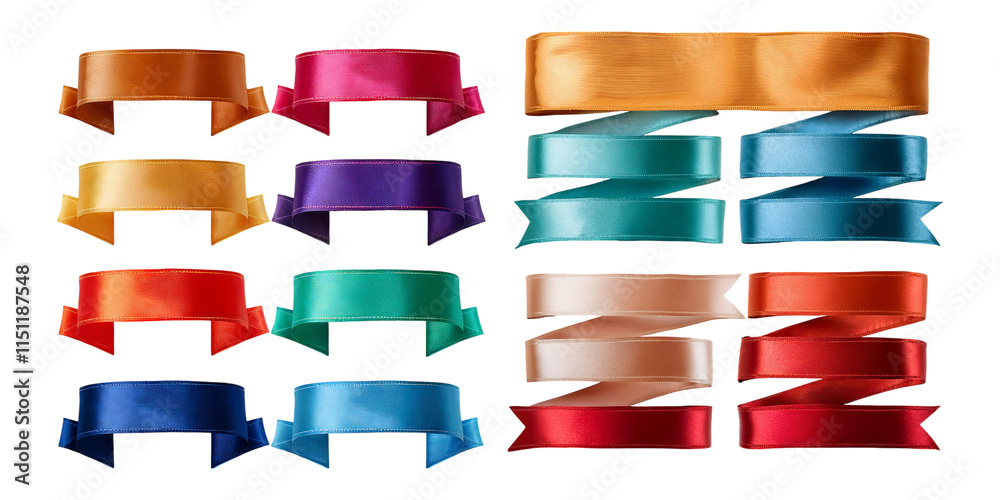Colorful Ribbons Collection on Transparent Background Colorful Ribbons Collection on Transparent Background