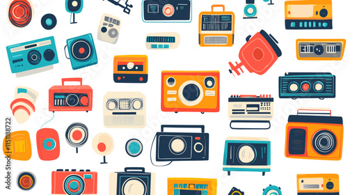 Vintage radio set. International Radio Day. Vector illustration collection