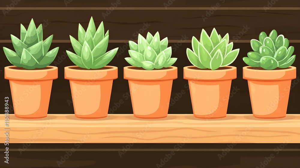 Obraz premium Display of succulent plants in terracotta pots indoor garden digital illustration modern style