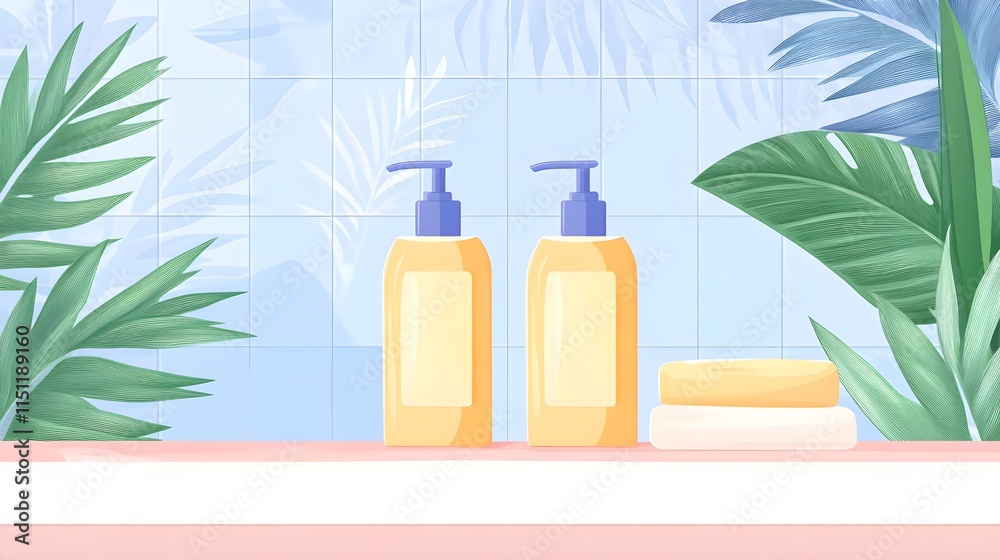 Fototapeta premium Refreshing skincare routine spa setting digital illustration tropical environment aesthetic viewpoint