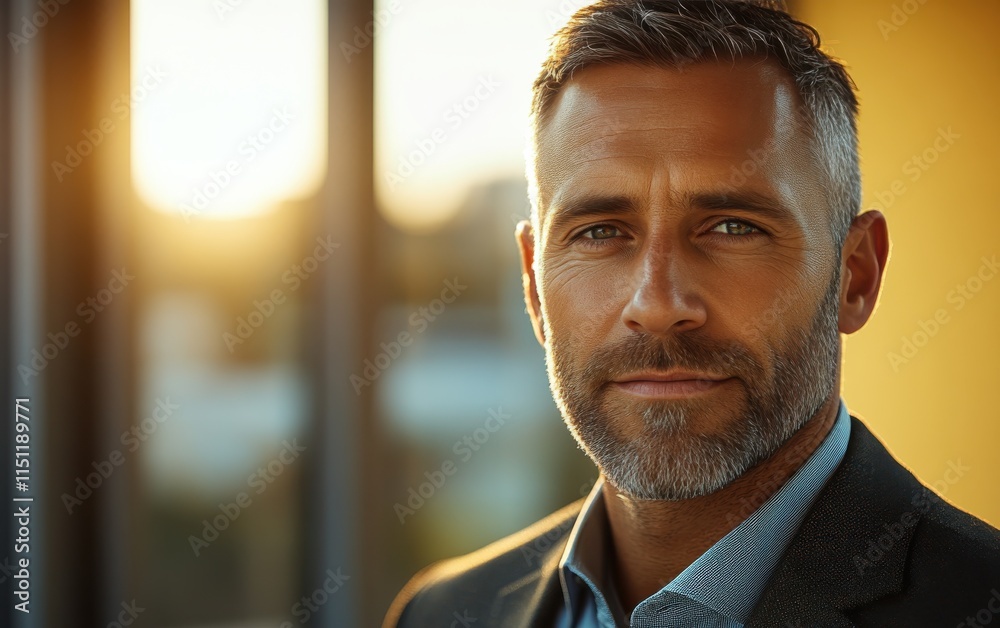 Obraz premium Confident businessman with a suit and a smile in a office background, He looking at the camera