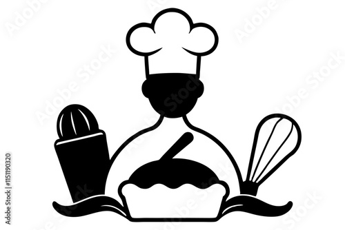 chef silhouette, chef baker baking, vector illustration.