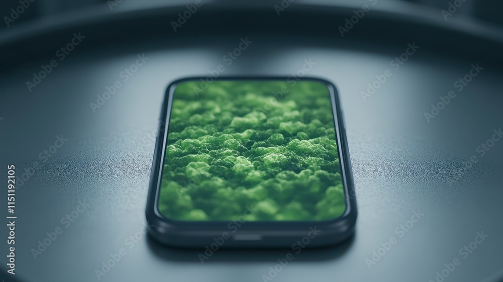 A sleek smartphone displays a vibrant, green moss texture, symbolizing nature and technology in harmony. A sleek smartphone displays a vibrant, green moss texture, symbolizing nature and technology in harmony.