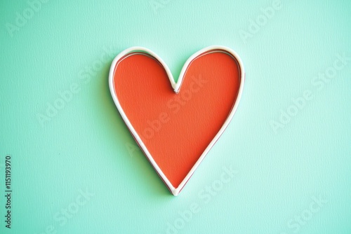 Delicate red heart outline with white accents, placed on a mint-colored background.