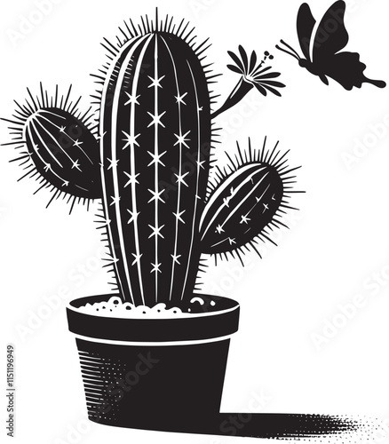 Desert Cactus silhouette vector illustration isolated on white background