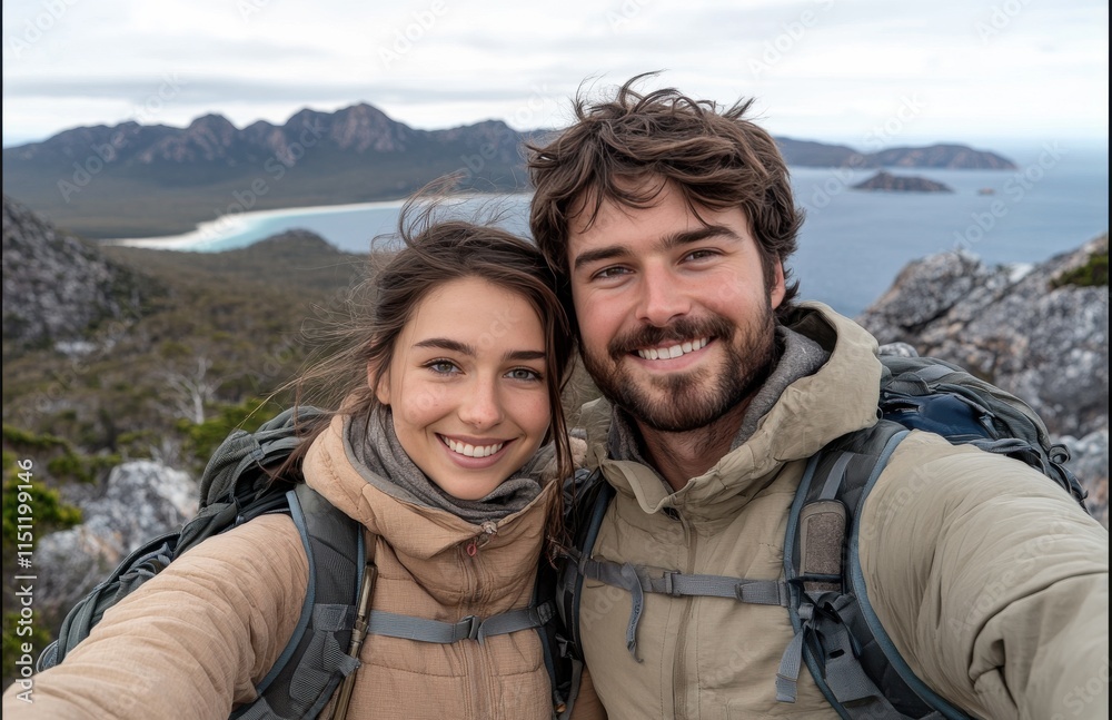 A couple is smiling for the camera while taking a picture of themselves A couple is smiling for the camera while taking a picture of themselves