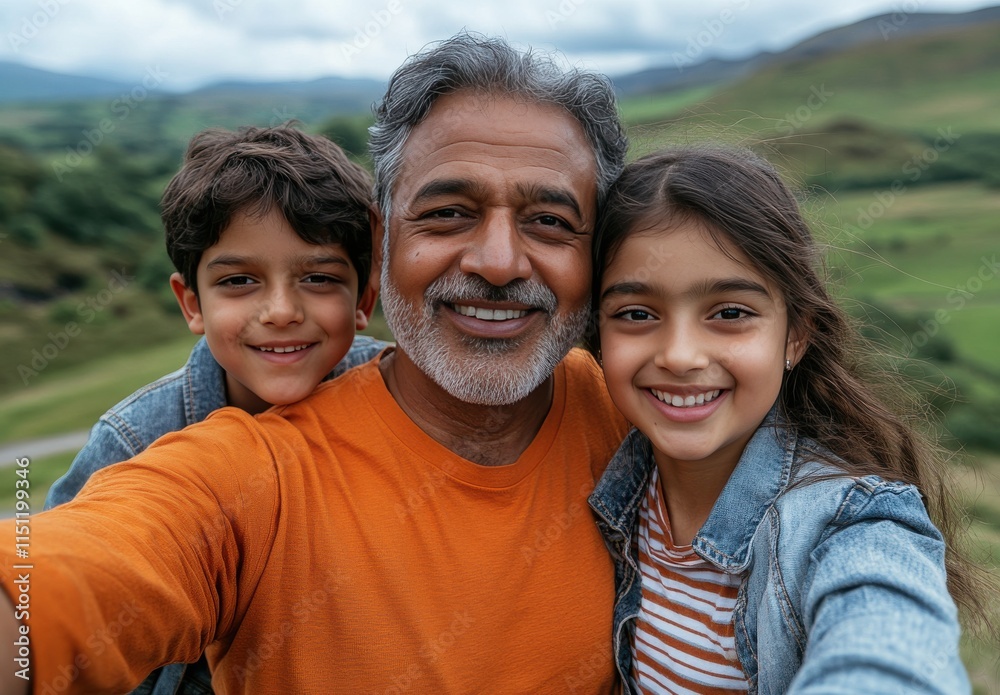 A man and two children are smiling for a picture A man and two children are smiling for a picture